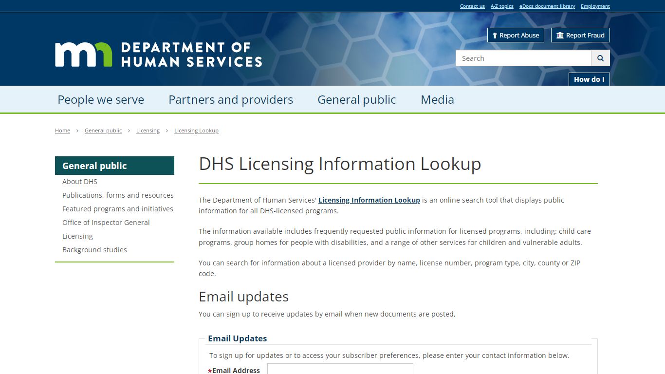 Licensing Information Lookup online search tool / Minnesota Department ...